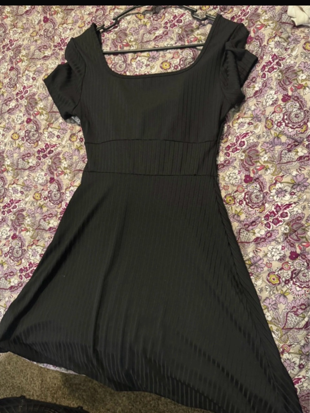 SHEIN Black Ribbed Square-Neck Midi Dress